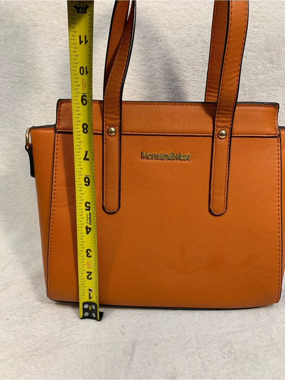 Montana West Orange Structured Saffiano Tote with Gold Accents